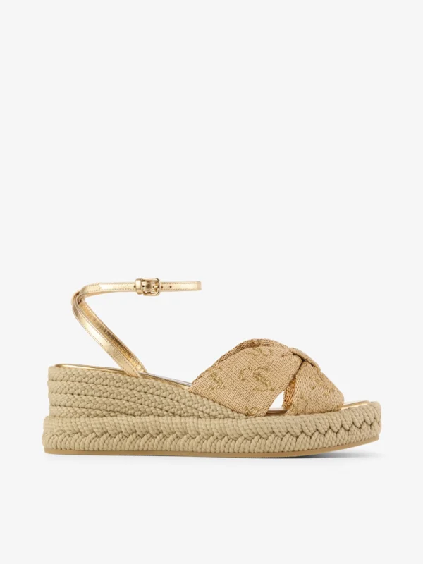 Jimmy Choo Aella Wedge 60 Gold Raffia Wedge Sandals