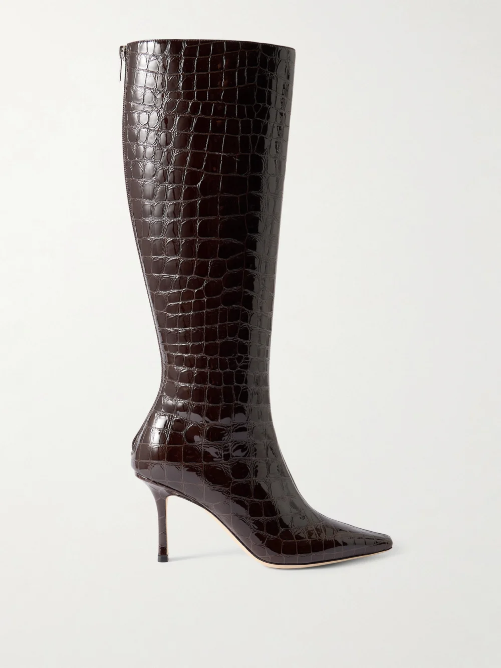 Jimmy Choo Agathe 85 Croc-effect Leather Knee Boots in dark brown
