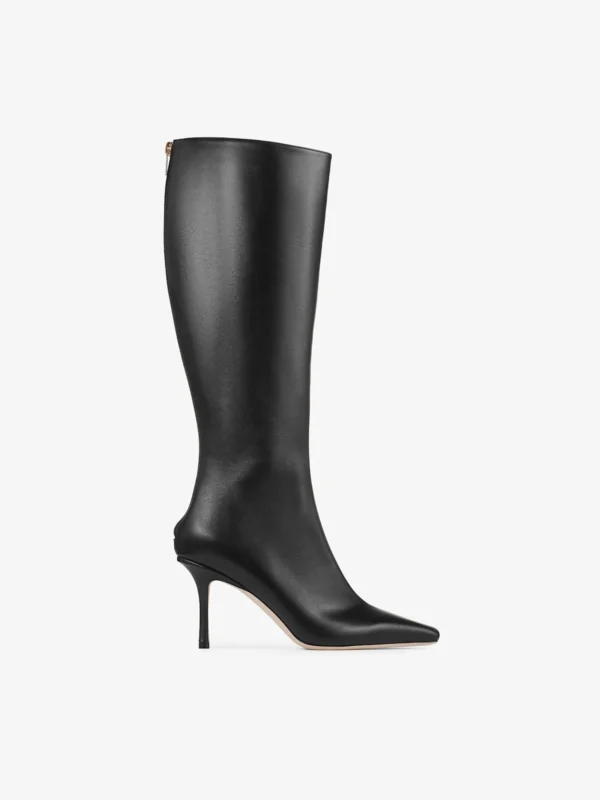 Jimmy Choo Agathe Knee Boot 85 Black Calf Leather Knee High Boots