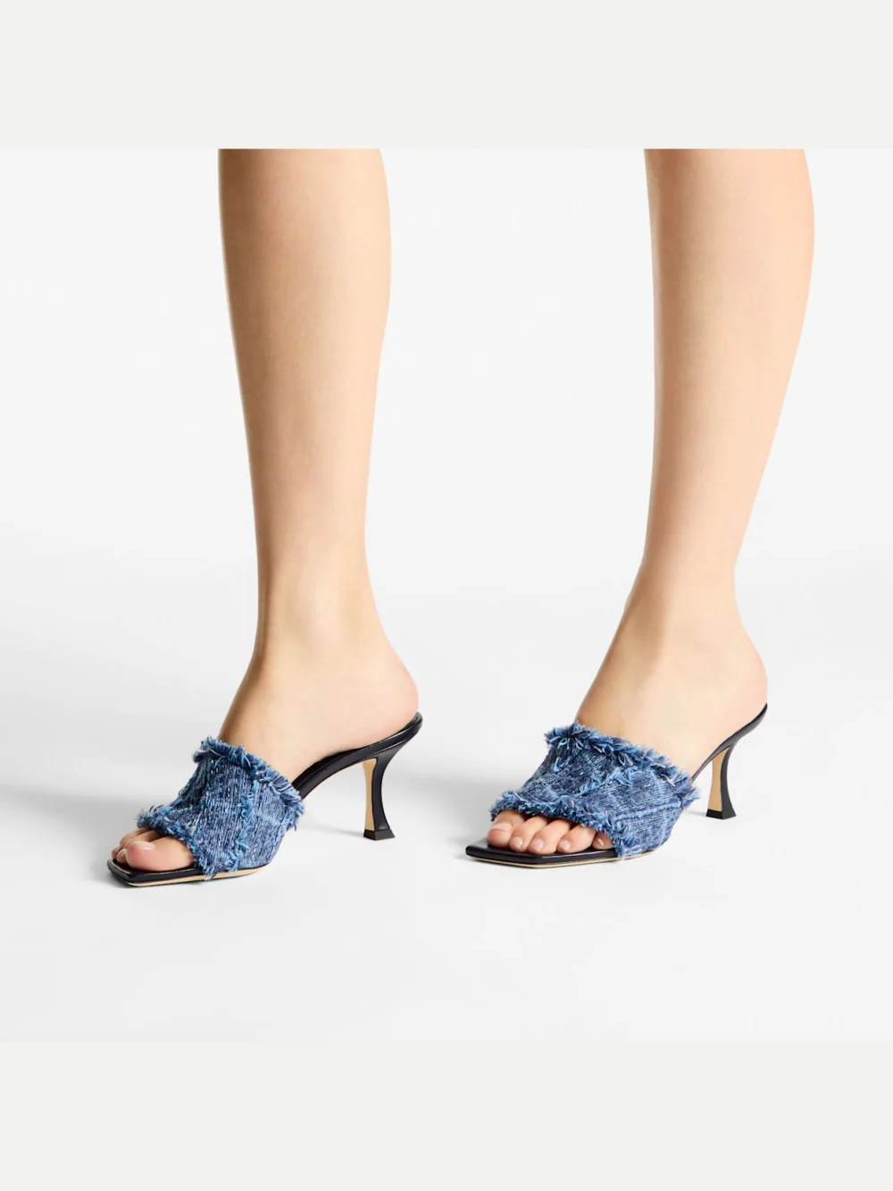 Side view of the Jimmy Choo Alexia 70 Crosshatch Denim Sandals