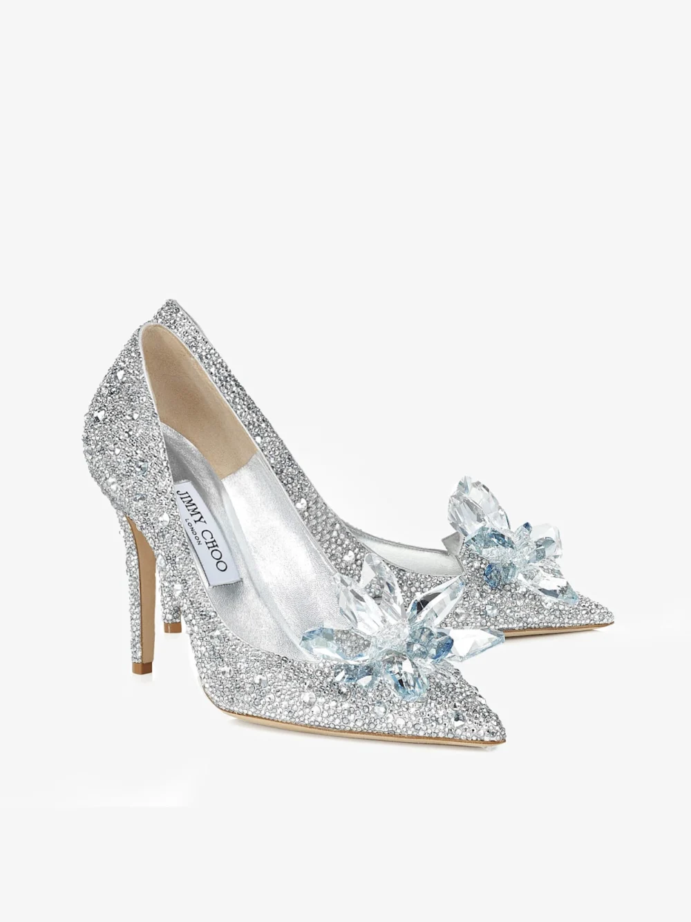 Side view of the Jimmy Choo Alia Crystal Covered Pointy Toe Pumps