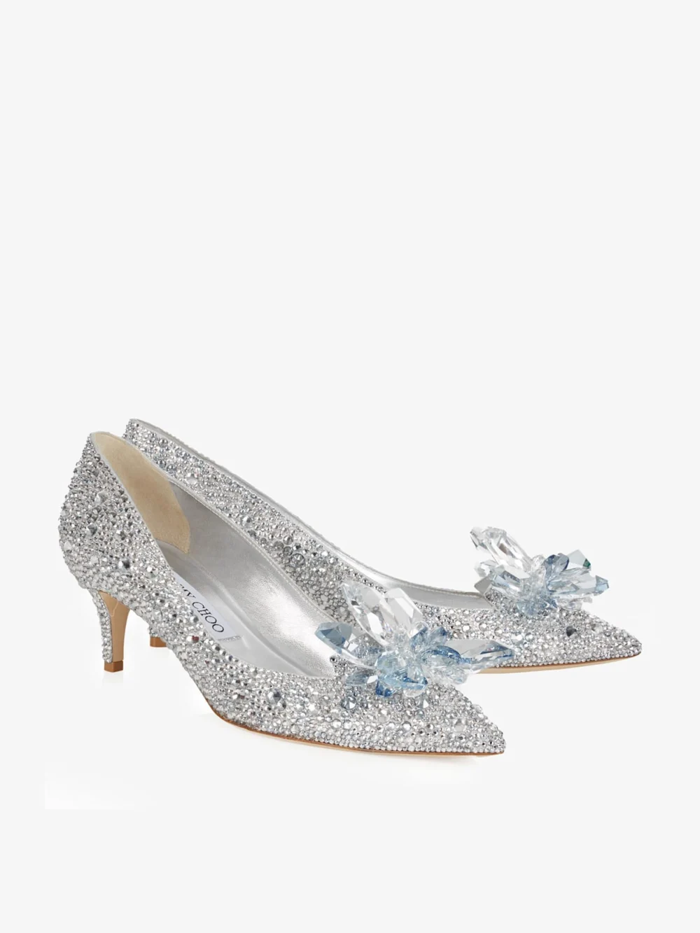 Side view of the Jimmy Choo Allure Crystal Covered Pointy Toe Pumps
