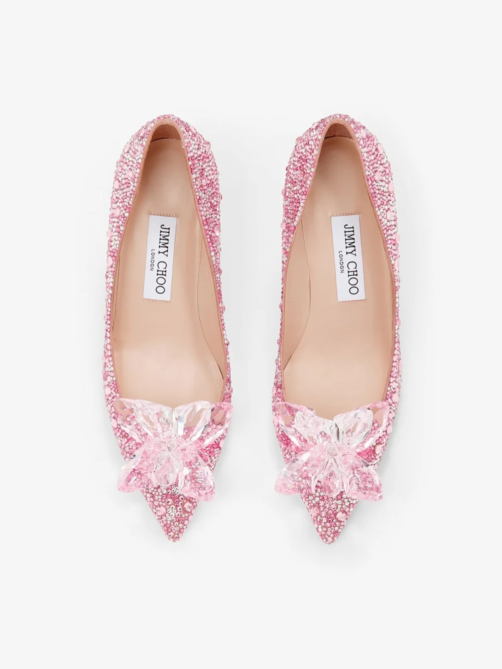 Back view of the Jimmy Choo Allure Rose Mix Suede and Crystal Covered Pointy Toe Pumps