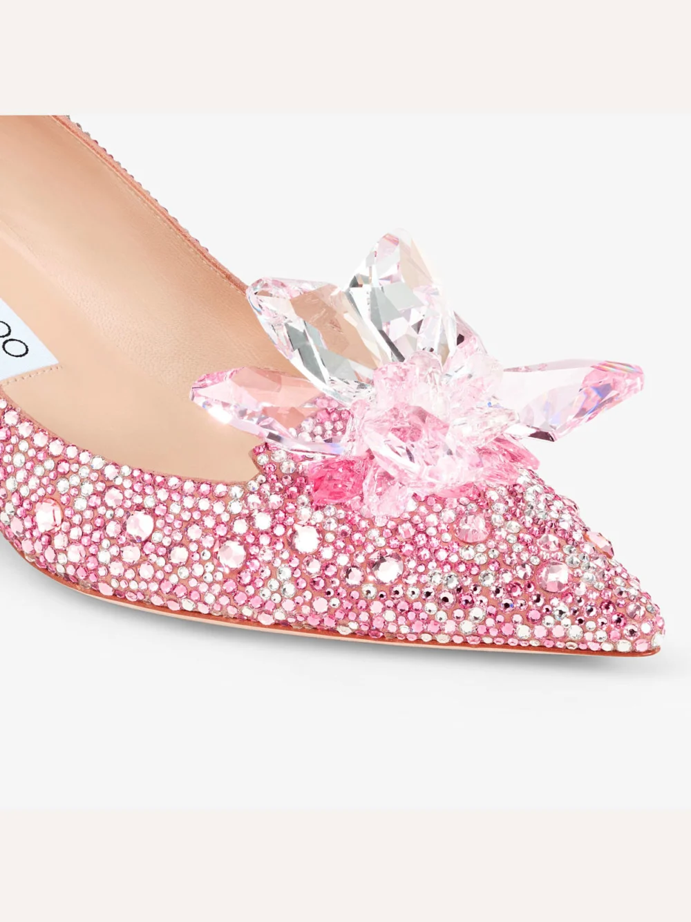 Close-up detail of the Jimmy Choo Allure Rose Mix Suede and Crystal Covered Pointy Toe Pumps