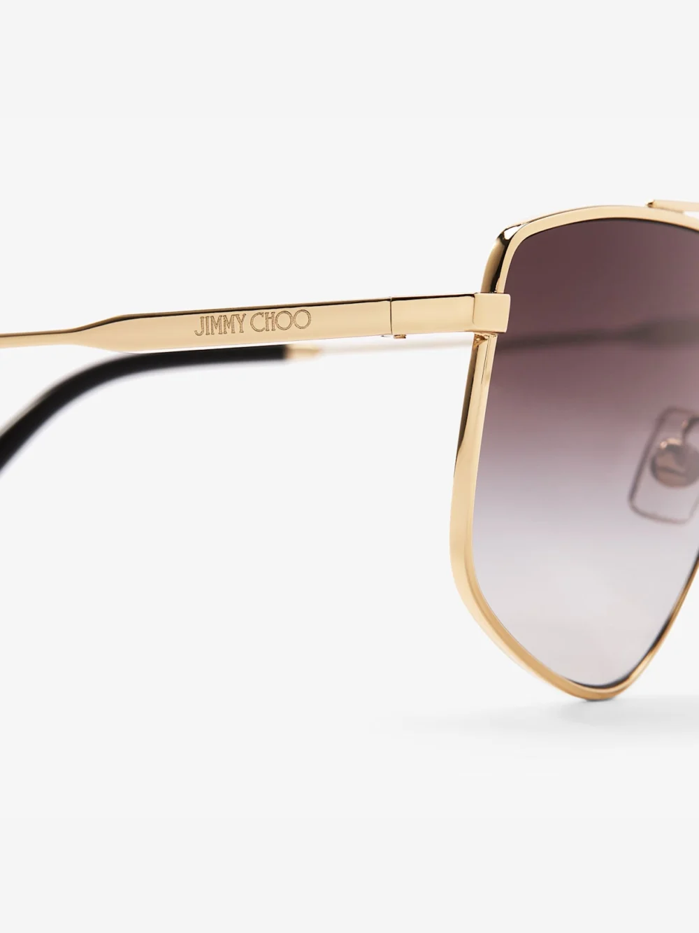 Close-up detail of the Jimmy Choo Alyssa Pale Gold Aviator Sunglasses