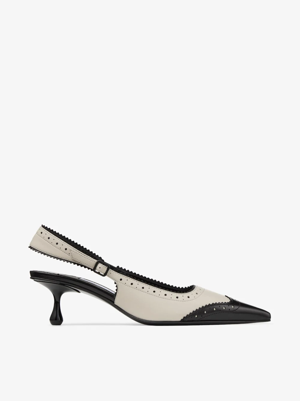 Jimmy Choo Amel 50 Black and Bone Leather Slingbacks with Brogue Detailing in black