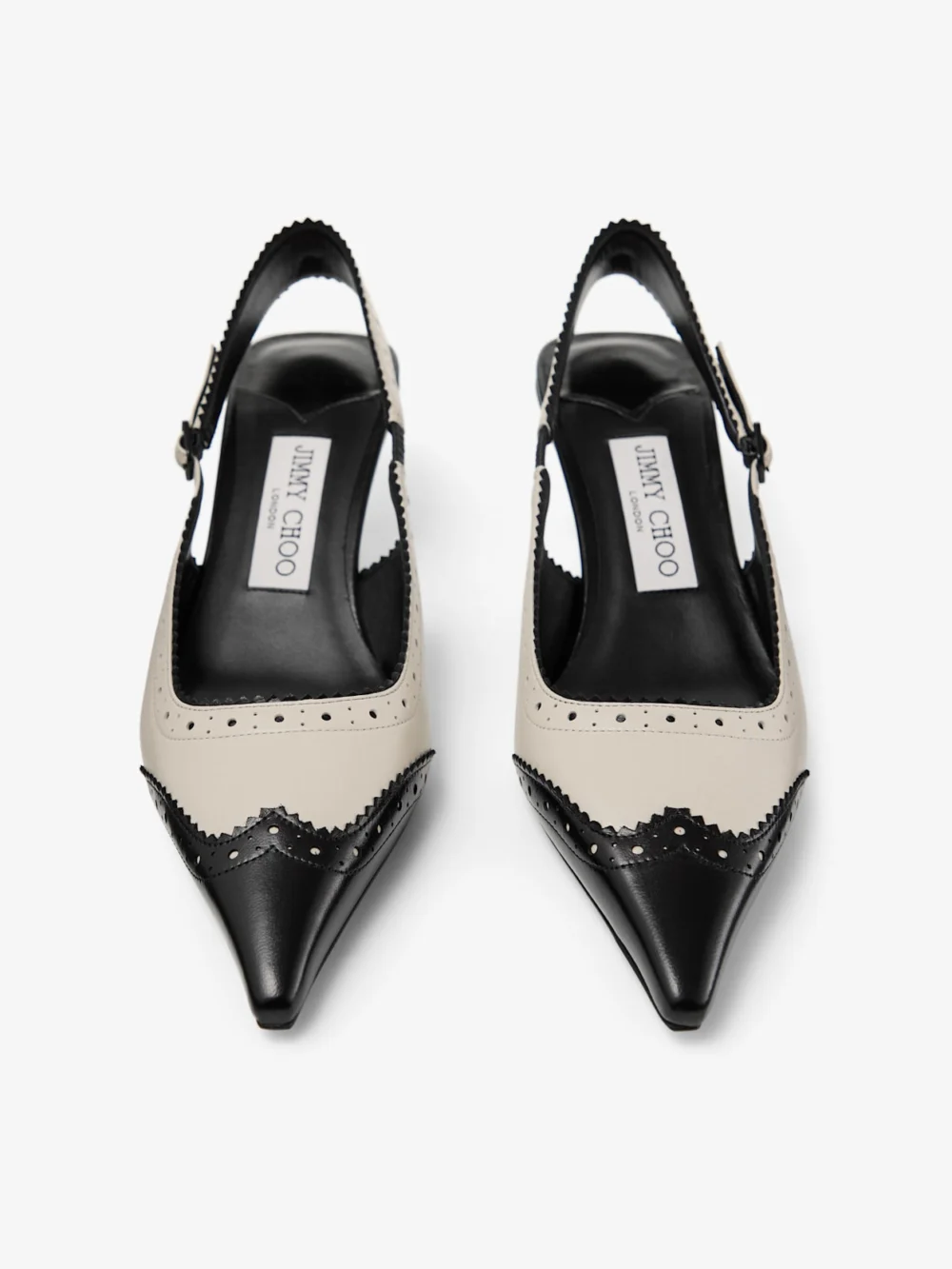 Jimmy Choo Amel 50 Black and Bone Leather Slingbacks with Brogue Detailing, another view