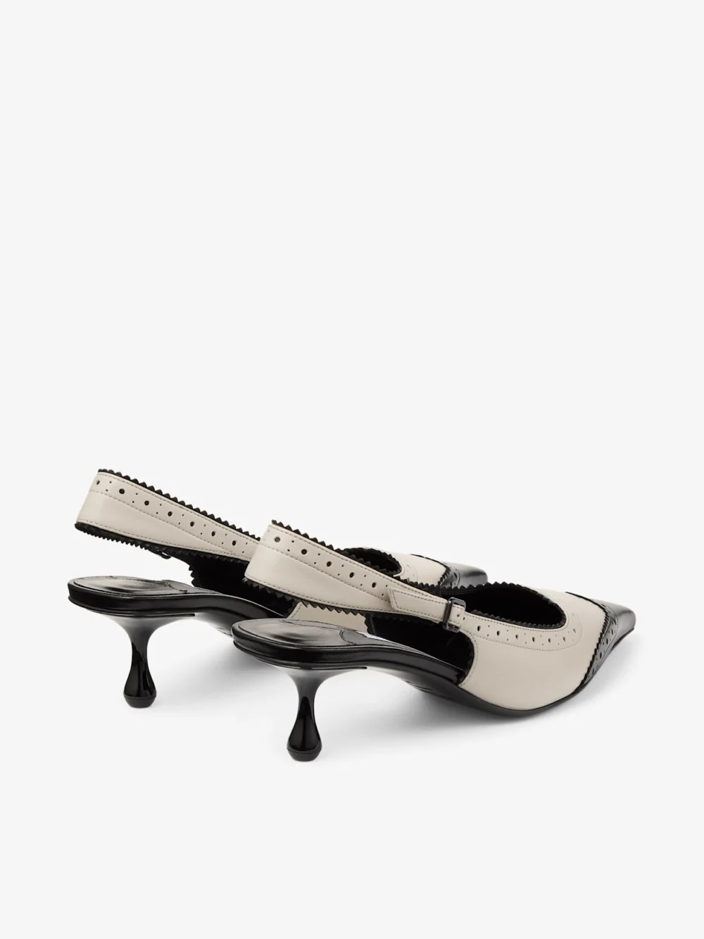 Jimmy Choo Amel 50 Black and Bone Leather Slingbacks with Brogue Detailing, another view