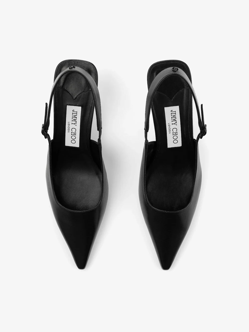 Back view of the Jimmy Choo Amel 50 Black Nappa Leather Sling Back Pumps