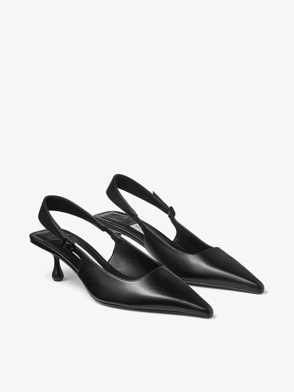 Side view of the Jimmy Choo Amel 50 Black Nappa Leather Sling Back Pumps
