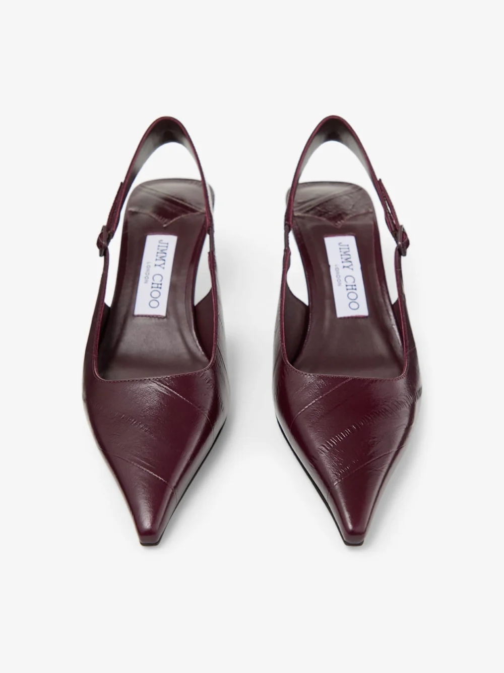 Jimmy Choo Amel 50 Deep Merlot Eel Printed Leather Slingbacks, another view