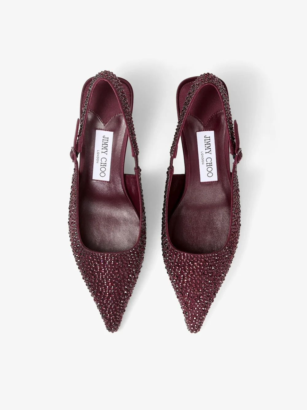 Jimmy Choo Amel 50 Deep Merlot Satin Slingbacks with Princess Hotfix, another view