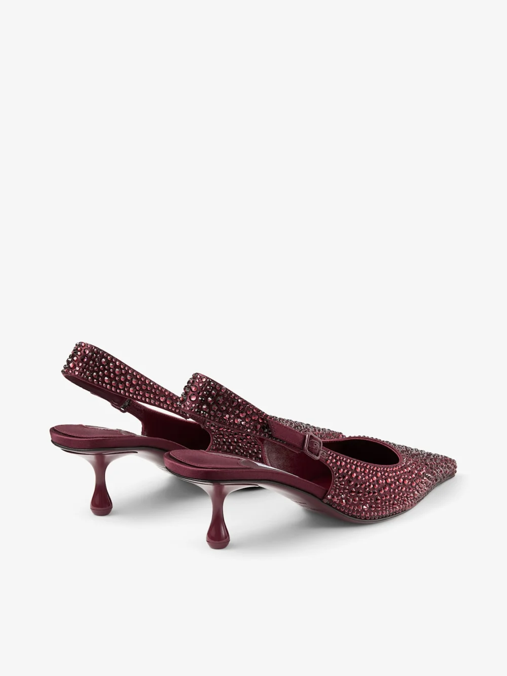 Jimmy Choo Amel 50 Deep Merlot Satin Slingbacks with Princess Hotfix, another view
