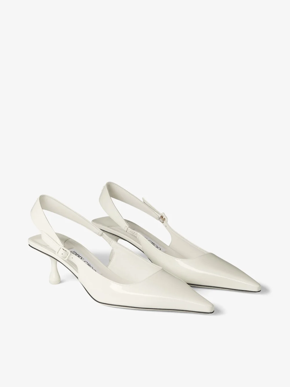 Side view of the Jimmy Choo Amel 50 Latte Patent Leather Pumps