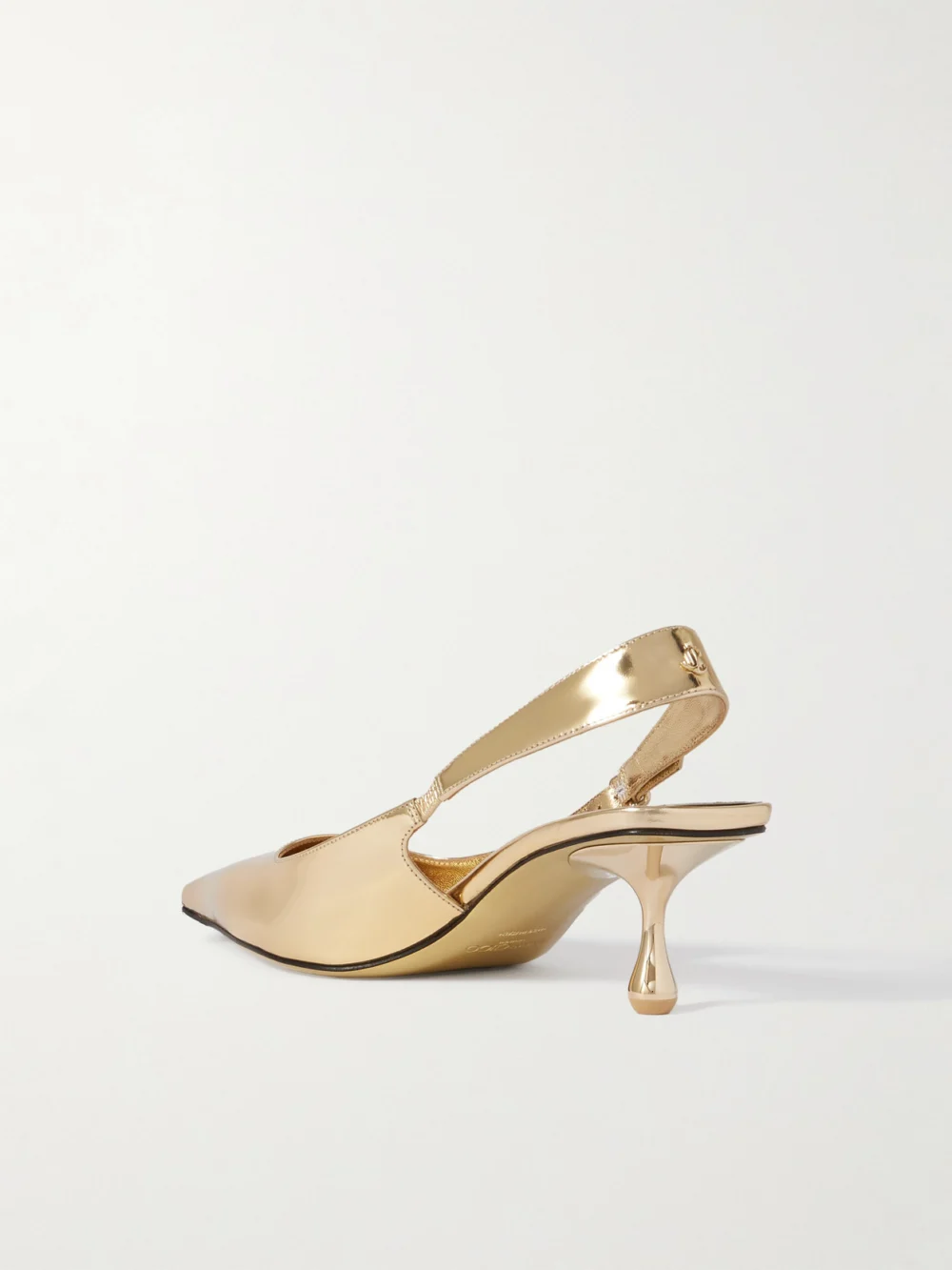Back view of the Jimmy Choo Amel 50 Logo-embellished Metallic Leather Slingback Pumps