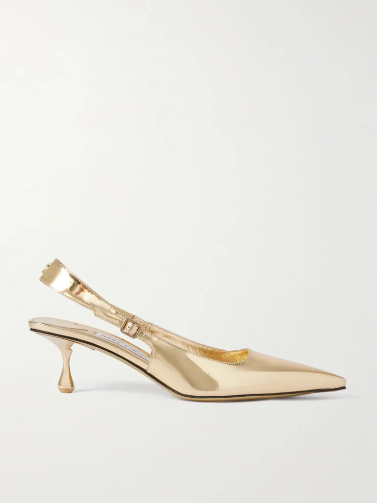 Jimmy Choo Amel 50 Logo-embellished Metallic Leather Slingback Pumps