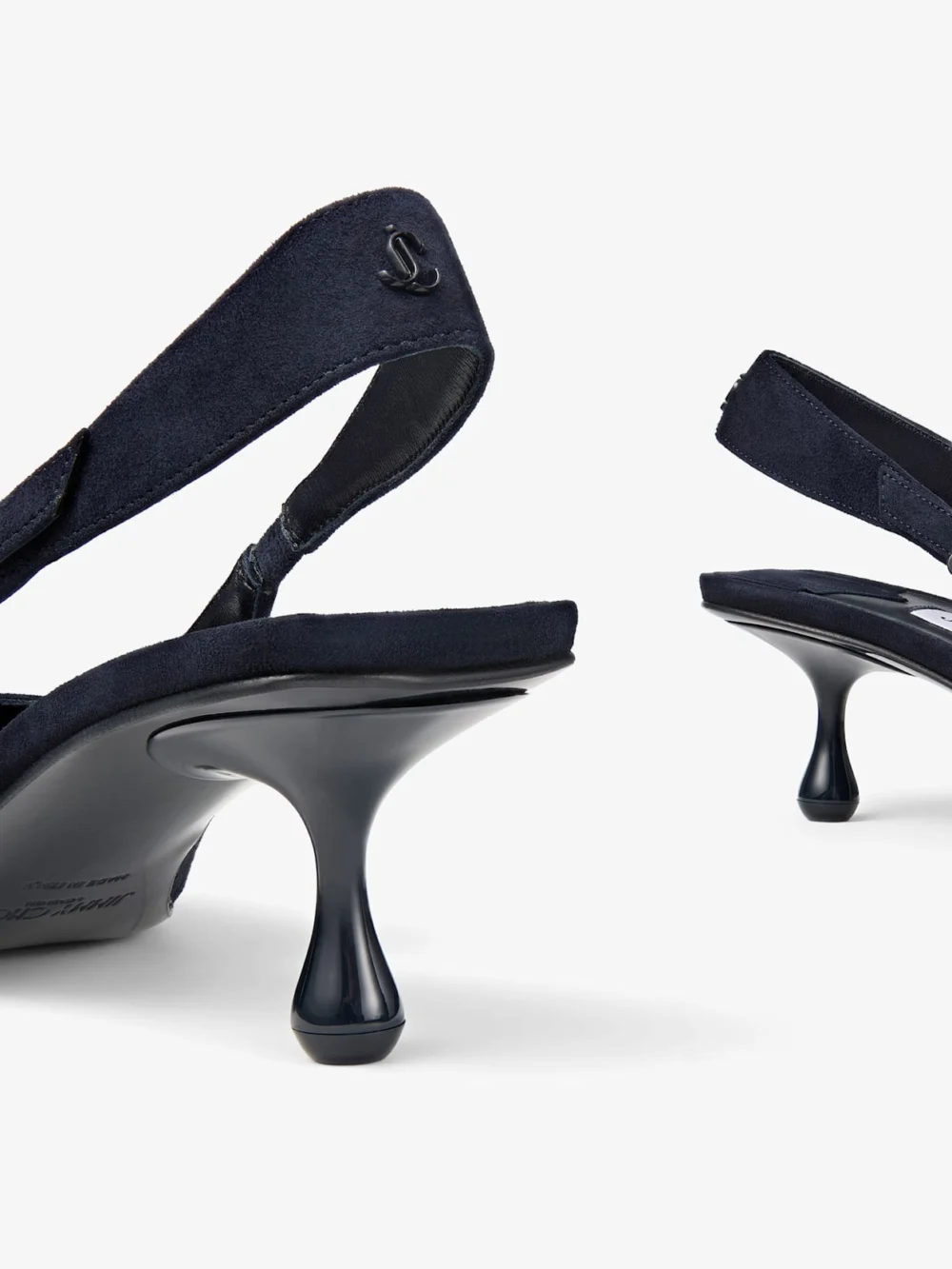 Back view of the Jimmy Choo Amel 50 Marine Suede Slingbacks