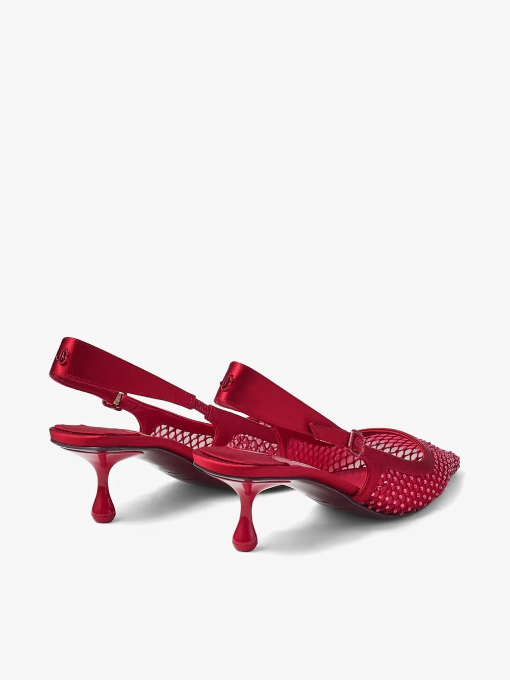 Jimmy Choo Amel 50 Ruby Red Crystal Mesh and Satin Pumps, another view