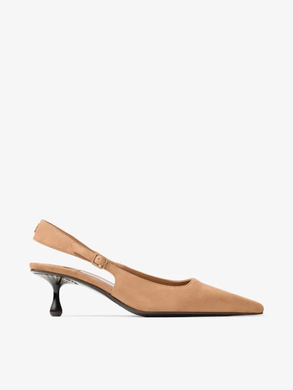 Jimmy Choo Amel 50 Toffee Suede Slingbacks with Grain Heel