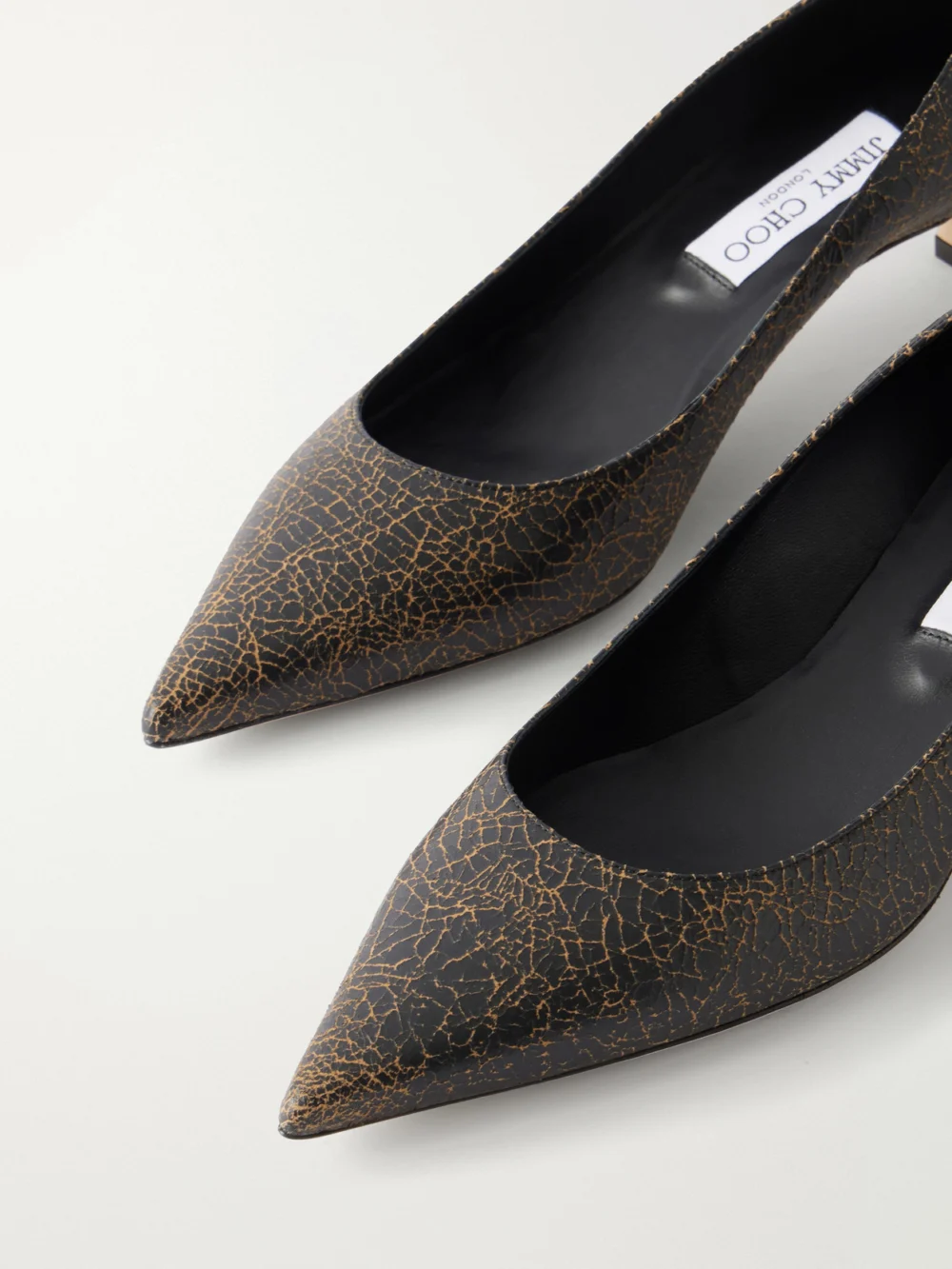 Close-up detail of the Jimmy Choo Amelia 30 Crinkled-leather Pumps