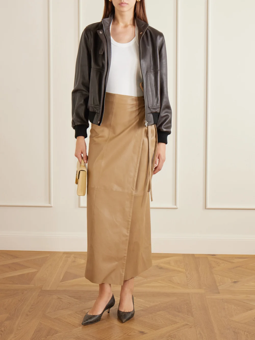 Jimmy Choo Amelia 30 Crinkled-leather Pumps, styled view