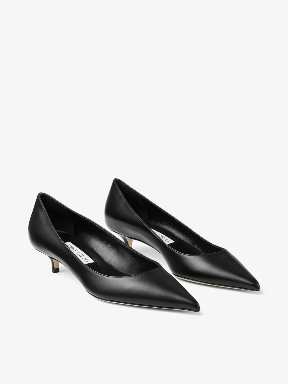 Close-up detail of the Jimmy Choo Amelia 35 Black Calf Leather Pumps