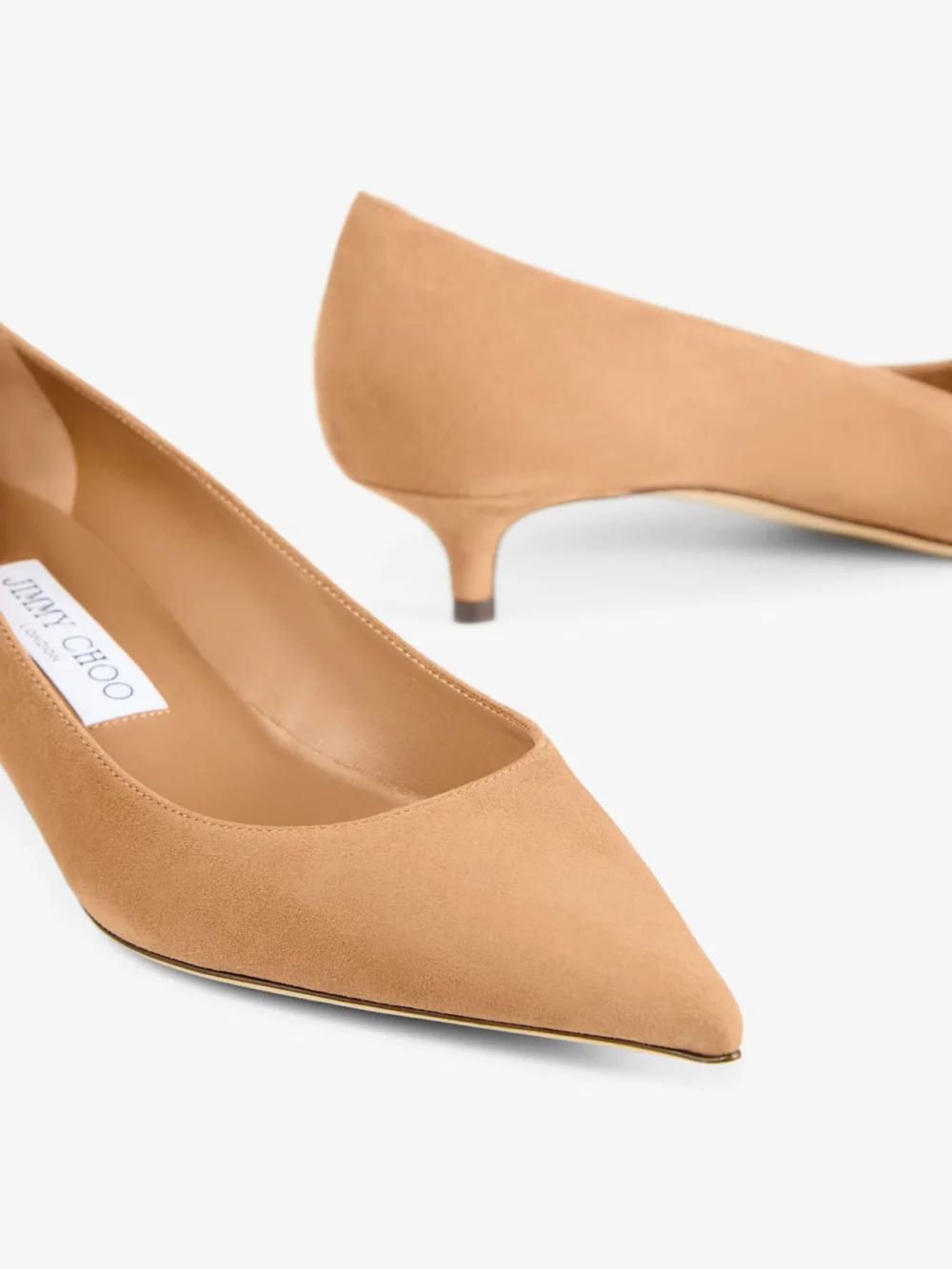 Back view of the Jimmy Choo Amelia 35 Toffee Suede Pumps