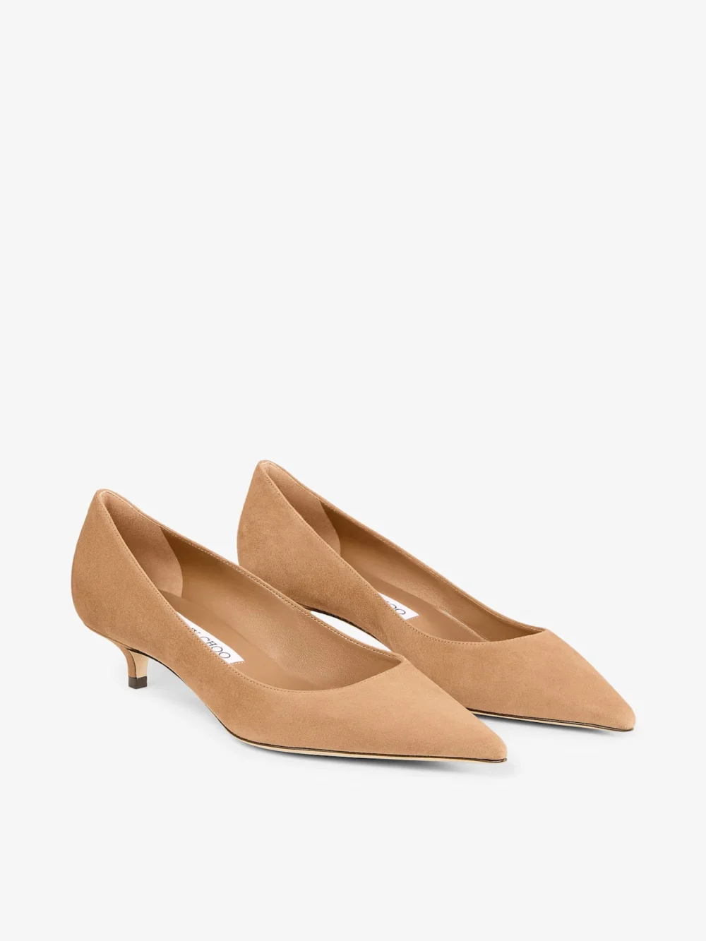 Close-up detail of the Jimmy Choo Amelia 35 Toffee Suede Pumps