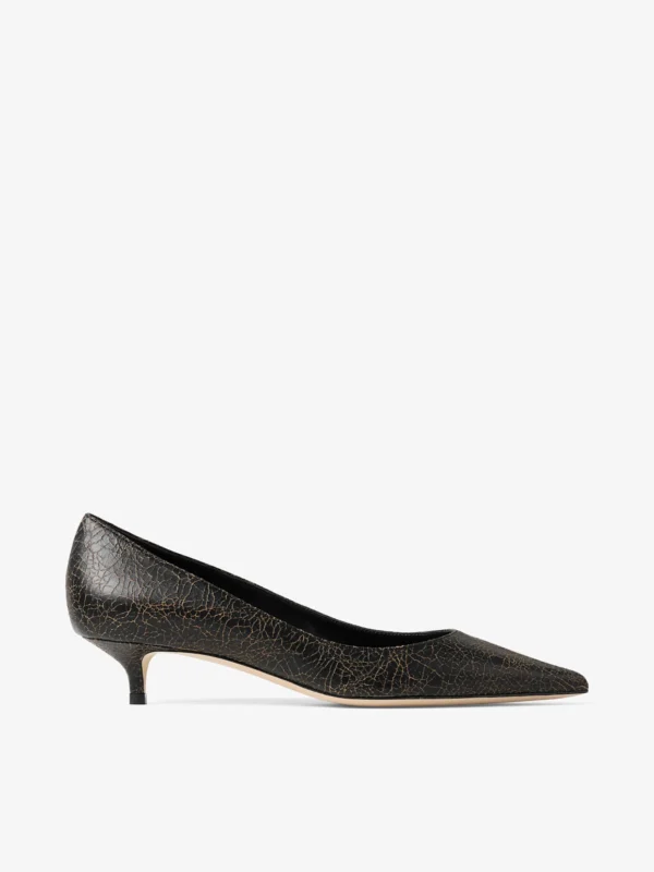 Jimmy Choo Amelia Black and Toffee Crackled Leather Pumps