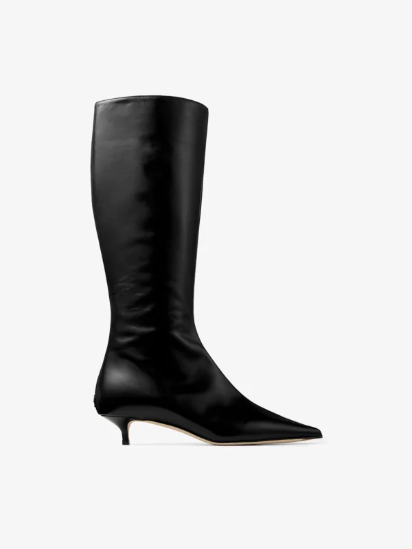Jimmy Choo Amis Knee Boot 35 Black Soft Shiny Biker Leather Knee High Boots