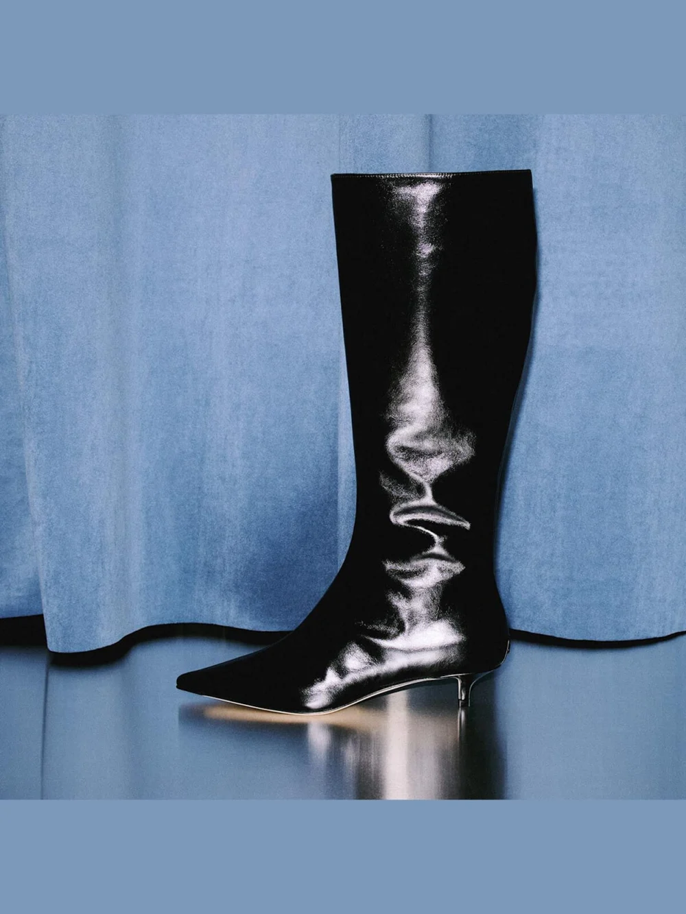 Jimmy Choo Amis Knee Boot 35 Black Soft Shiny Biker Leather Knee High Boots