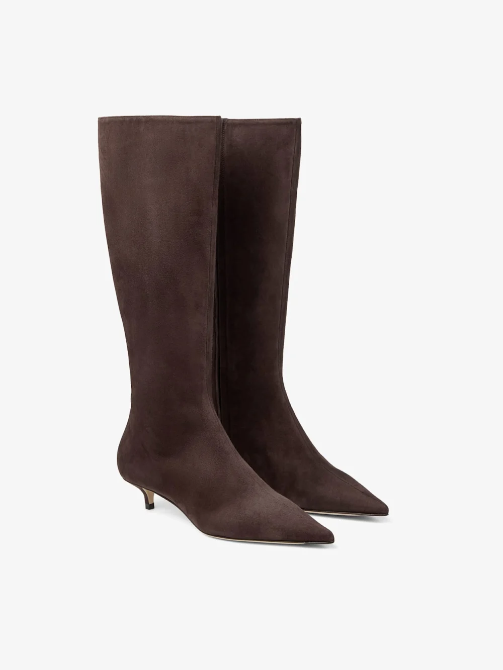 Close-up detail of the Jimmy Choo Amis Knee Boot 35 Chocolate Suede Knee High Boots