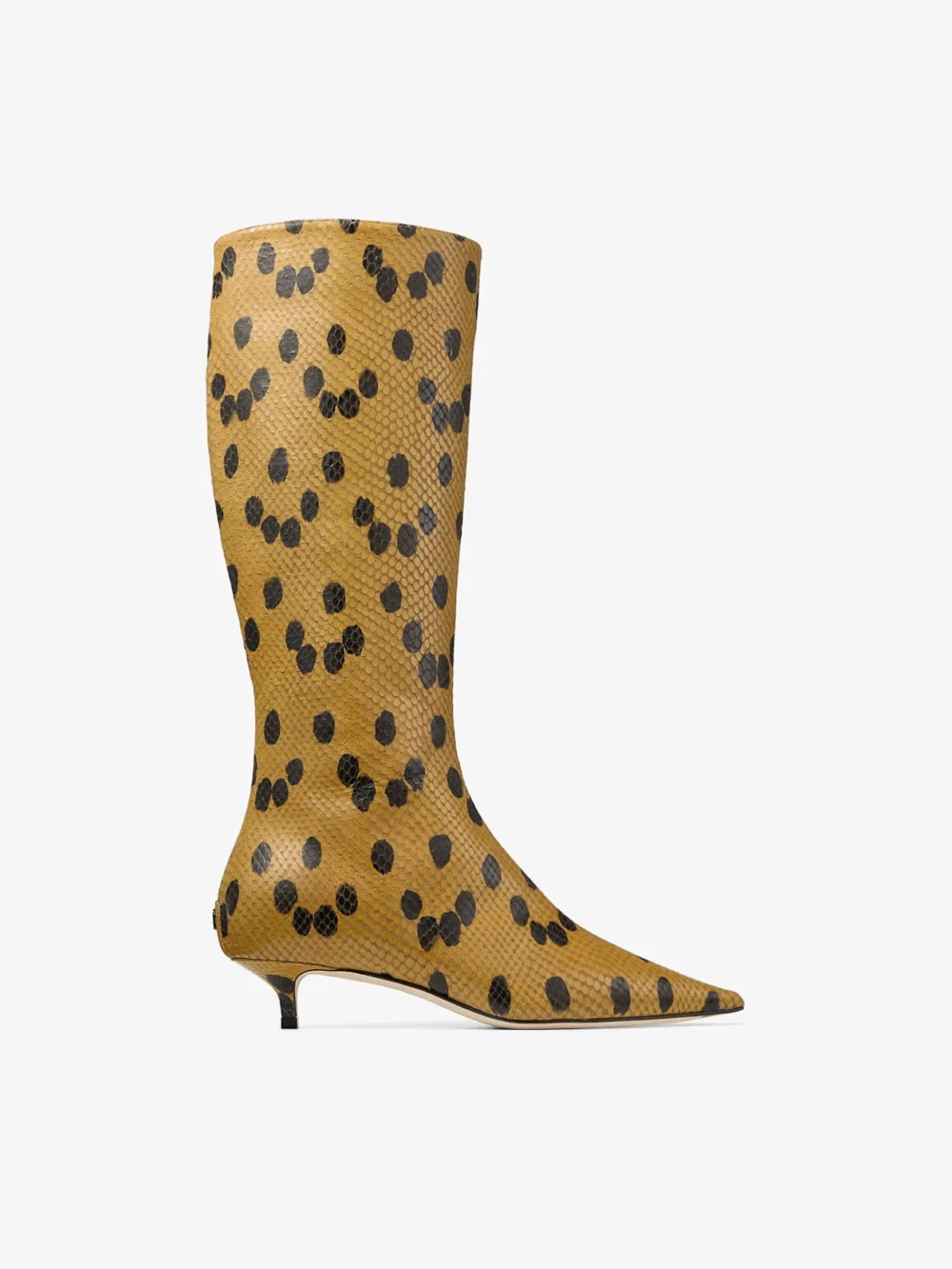 Jimmy Choo Amis Knee Boot 35 Cigar and Black Spotty Elaphe Printed Leather Knee High Boots in cigar