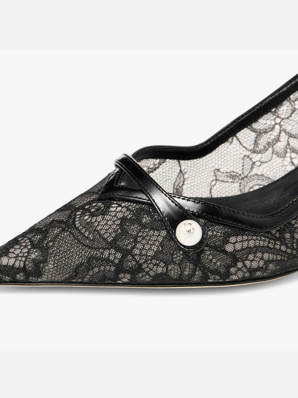 Back view of the Jimmy Choo Amita 45 Black Jimmy Choo Lace and Spazzolato Pumps