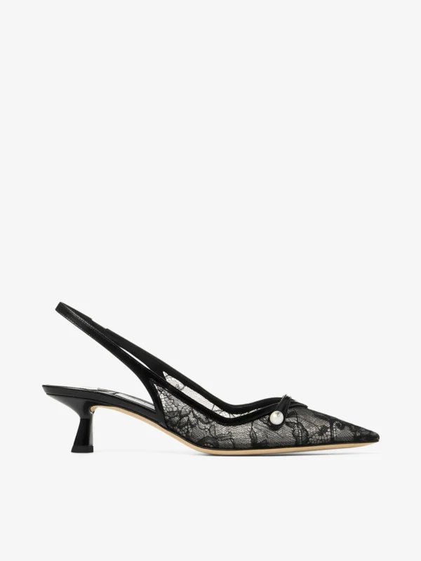 Jimmy Choo Amita 45 Black Jimmy Choo Lace and Spazzolato Pumps