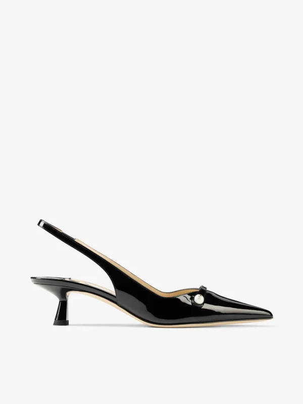 Jimmy Choo Amita 45 Black Patent Leather Slingbacks