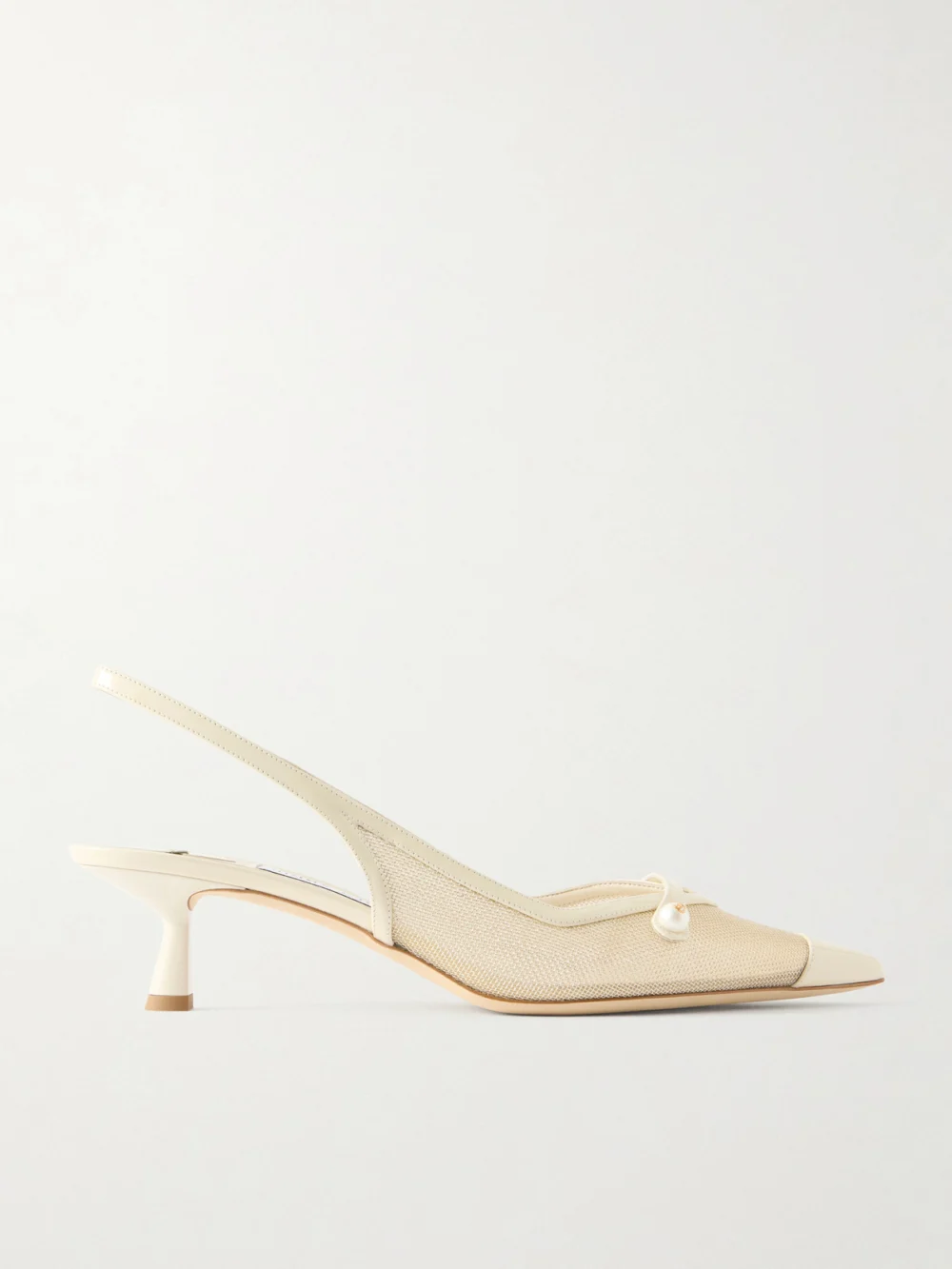 Jimmy Choo Amita 45 Embellished Patent-leather Trimmed Metallic Mesh Slingback Pumps in ivory
