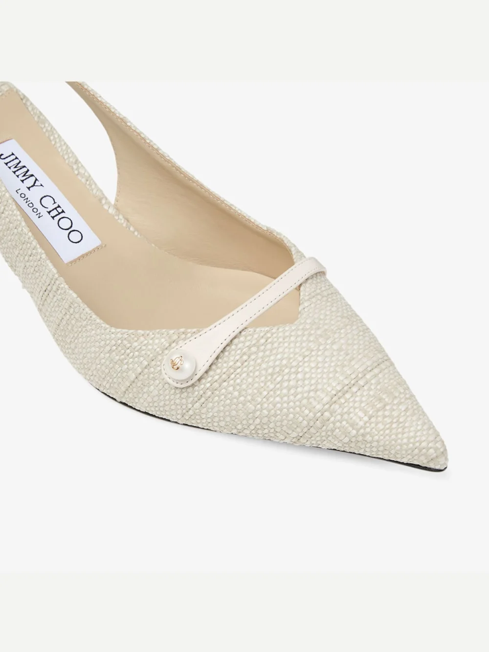 Back view of the Jimmy Choo Amita 45 Natural Fine Raffia Slingbacks