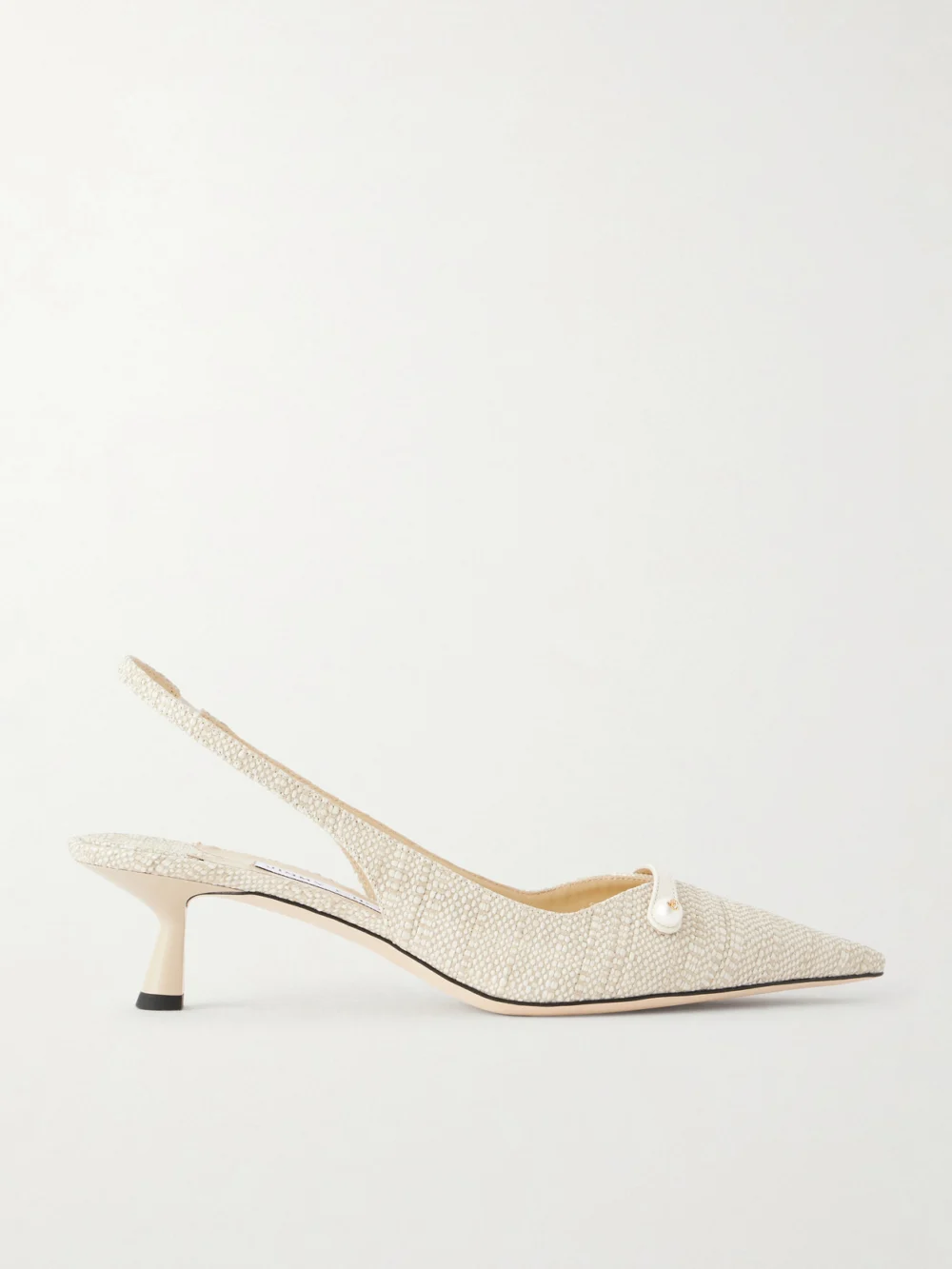 Jimmy Choo Amita 45 Pearl-embellished Slingback Pumps in ivory