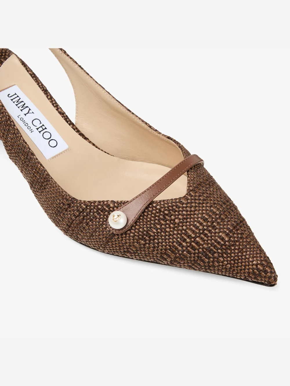Back view of the Jimmy Choo Amita 45 Tan Fine Raffia Slingbacks