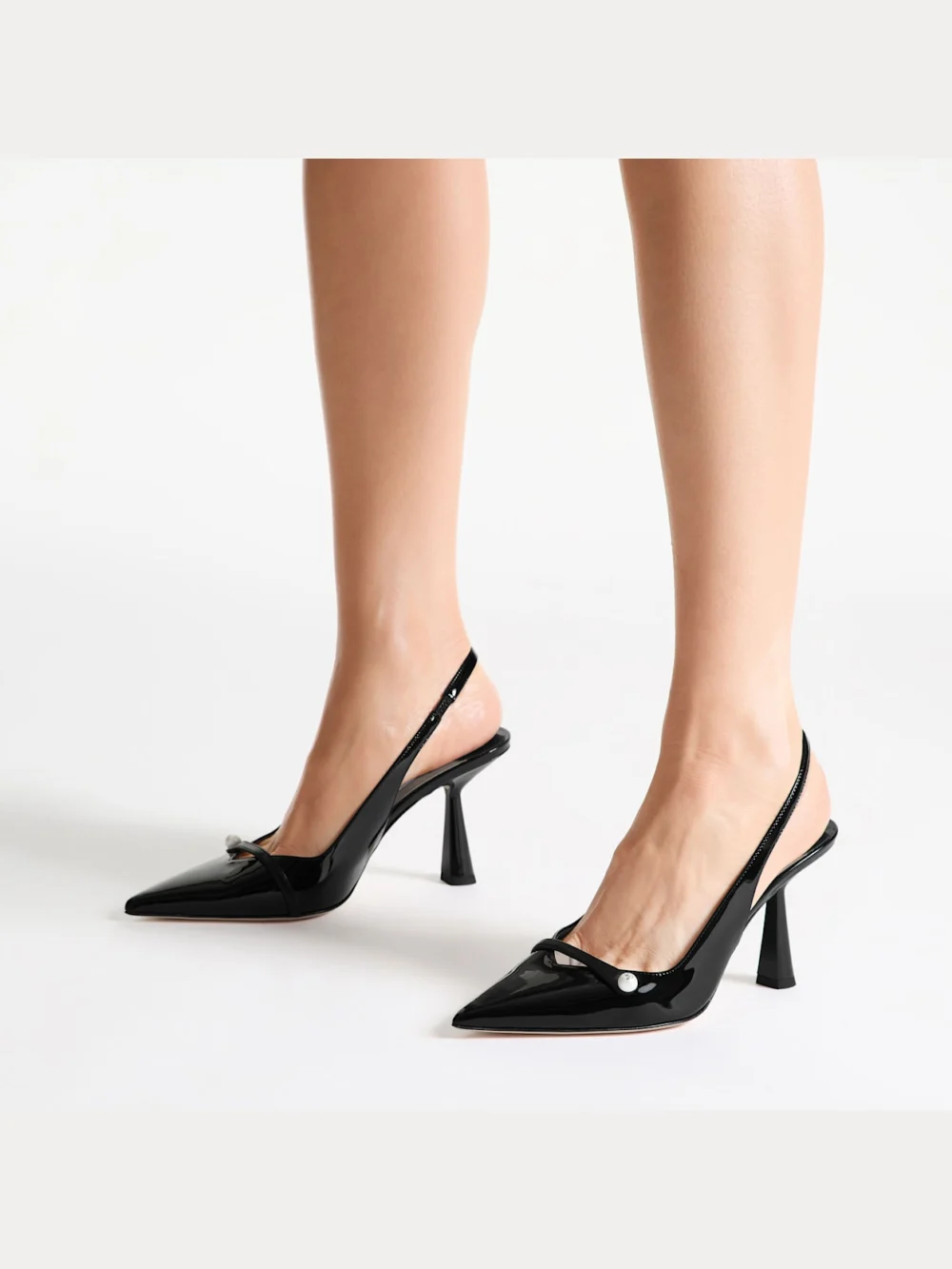 Side view of the Jimmy Choo Amita 85 Black Patent Nappa Leather Slingbacks