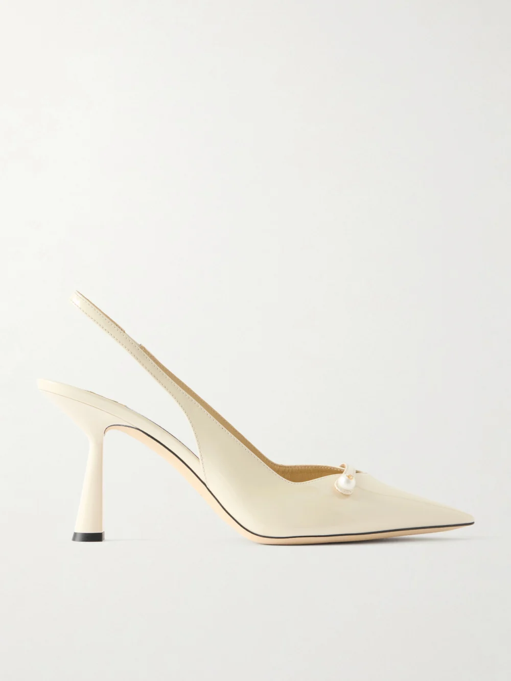 Jimmy Choo Amita 85 Embellished Patent-leather Slingback Pumps in ivory