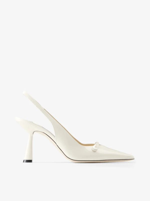 Jimmy Choo Amita 85 Latte Patent Leather Slingbacks
