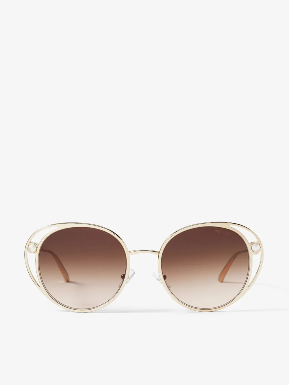 Jimmy Choo Angela Pale Gold Oval Sunglasses in e13 gradient brown