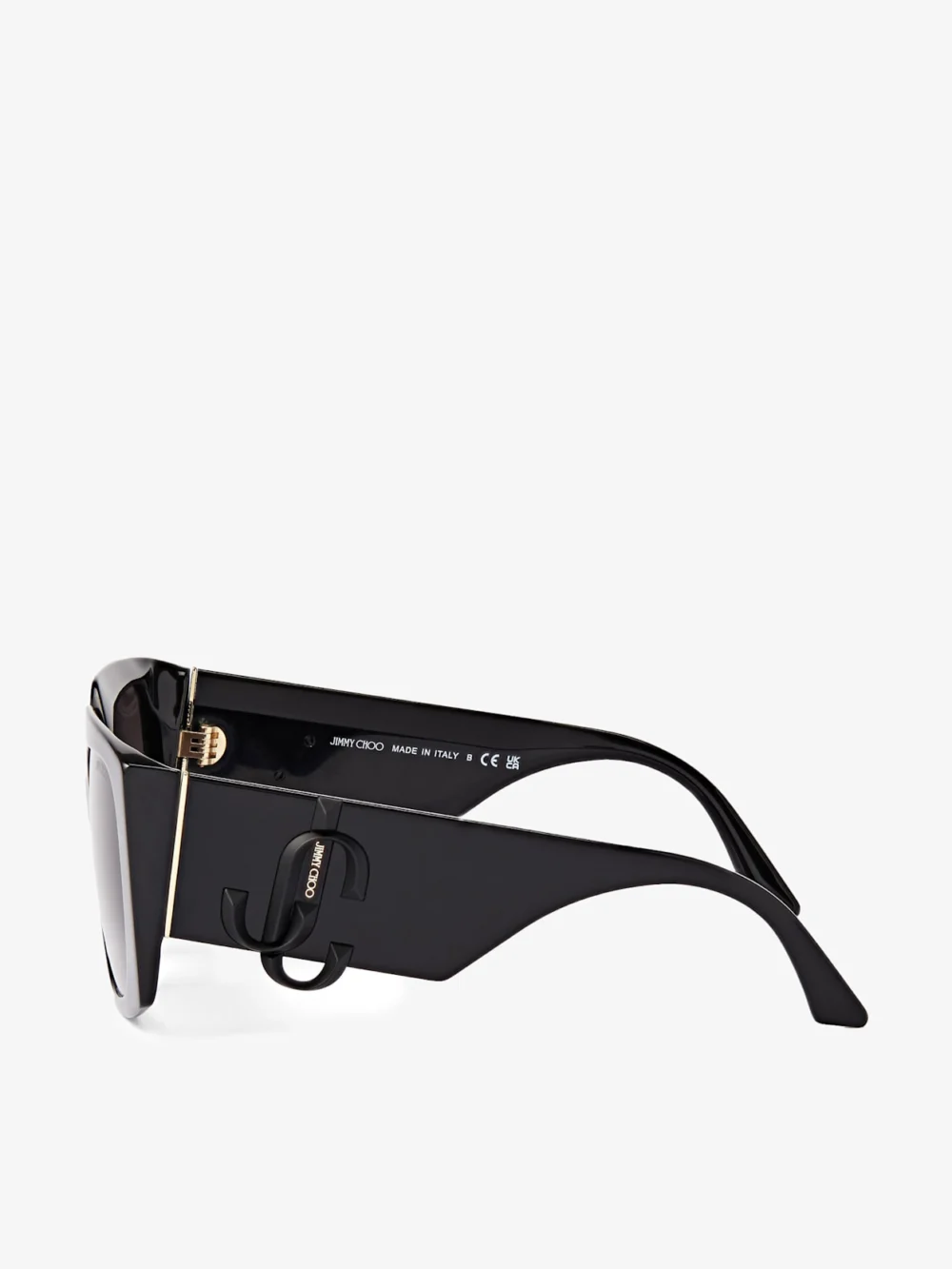 Close-up detail of the Jimmy Choo Ariana Black Square Frame Sunglasses