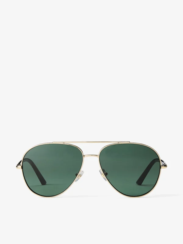 Jimmy Choo Astor Pale Gold and Green Metal Aviator Sunglasses