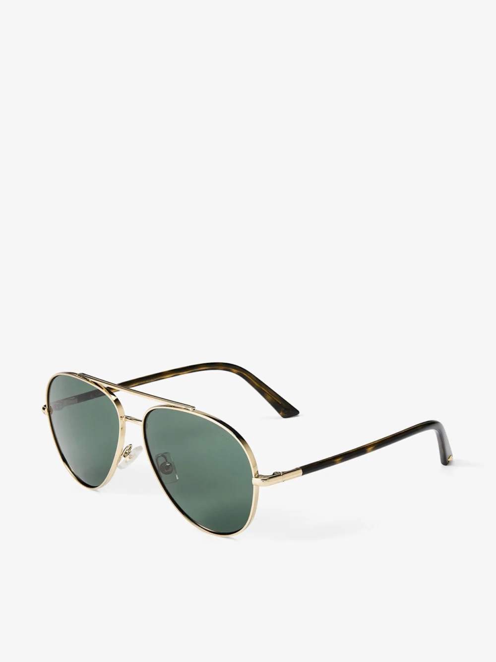 Side view of the Jimmy Choo Astor Pale Gold and Green Metal Aviator Sunglasses