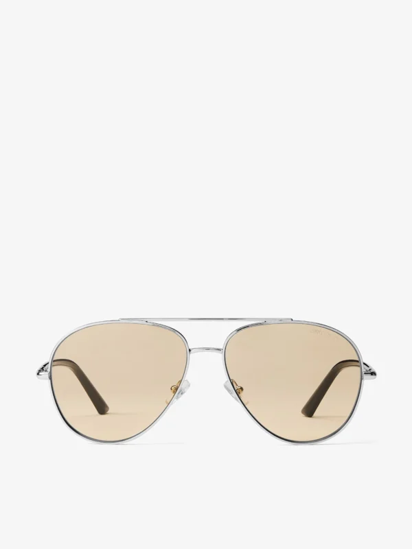 Jimmy Choo Astor Silver and Light Yellow Metal Aviator Sunglasses