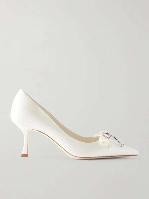 Jimmy Choo Aura 70 Crystal Bow-embellished Satin Pumps