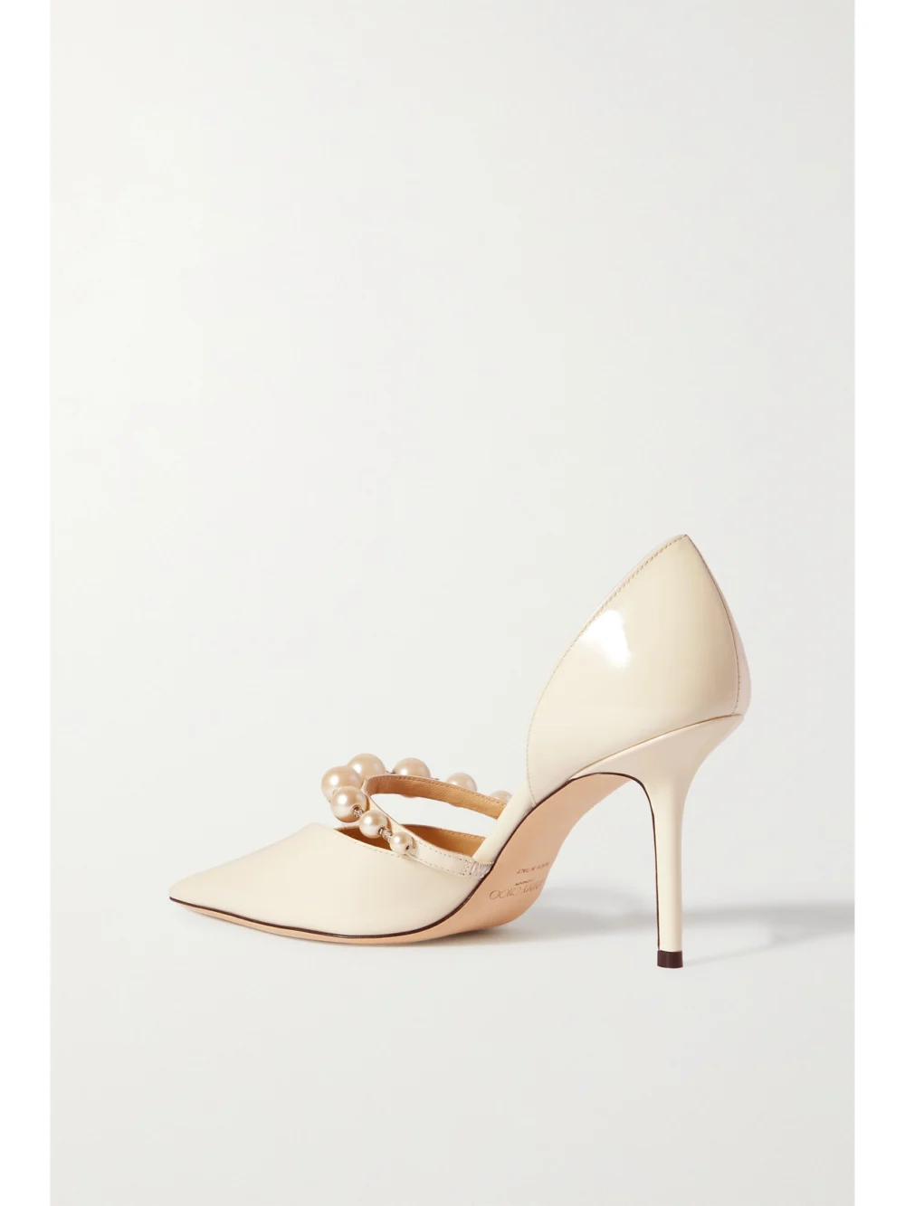 Back view of the Jimmy Choo Aurelie 85 Faux Pearl-embellished Patent-leather Pumps